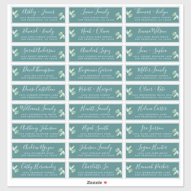 Foliage Vert Mariage Étiquette de adresse invité (Feuille)