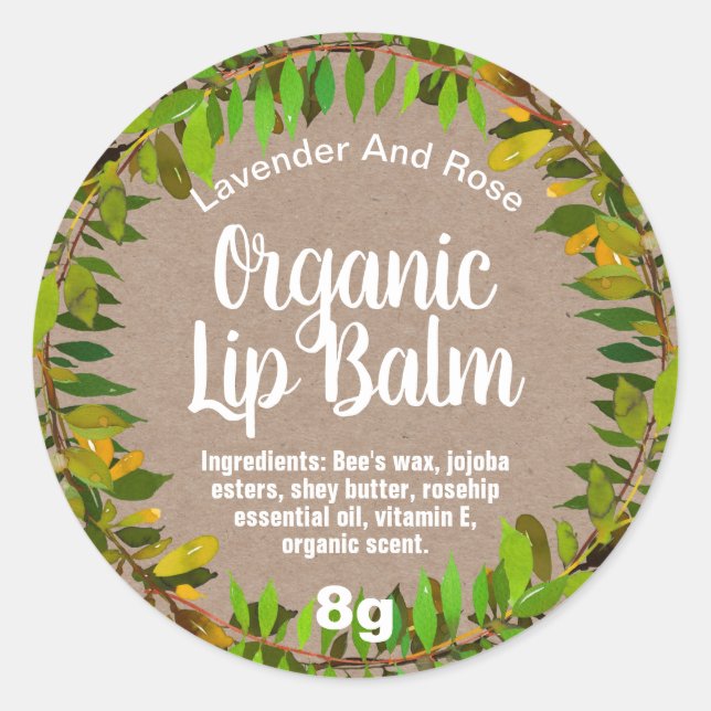 Foliing Feuilles Kraft Bio Lip Balm Pot Étiquettes (Devant)