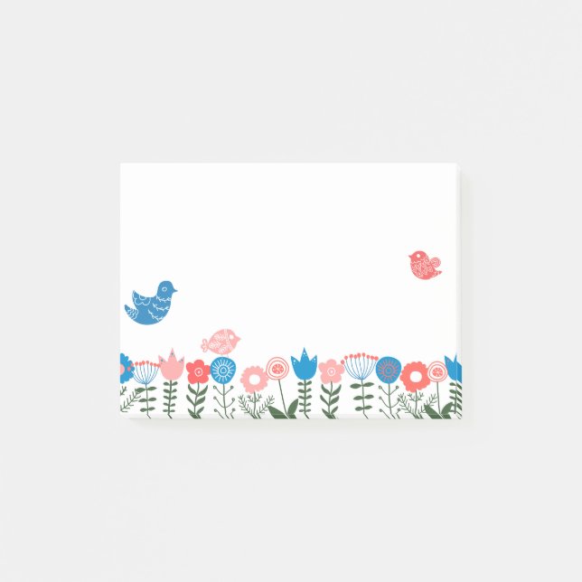 Folk Art Birds and Flowers Post-it® Notes (Devant)