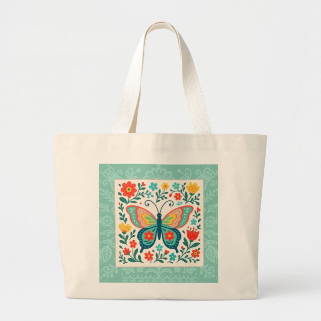 Folk Art Butterfly Tote Bag (Devant)