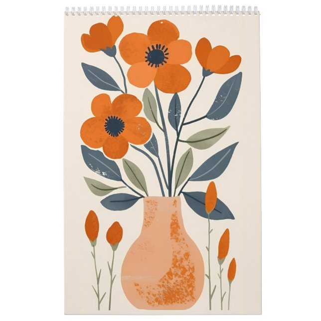 Folk Art Floral | Calendrier mural à fleurs orange (Protection)