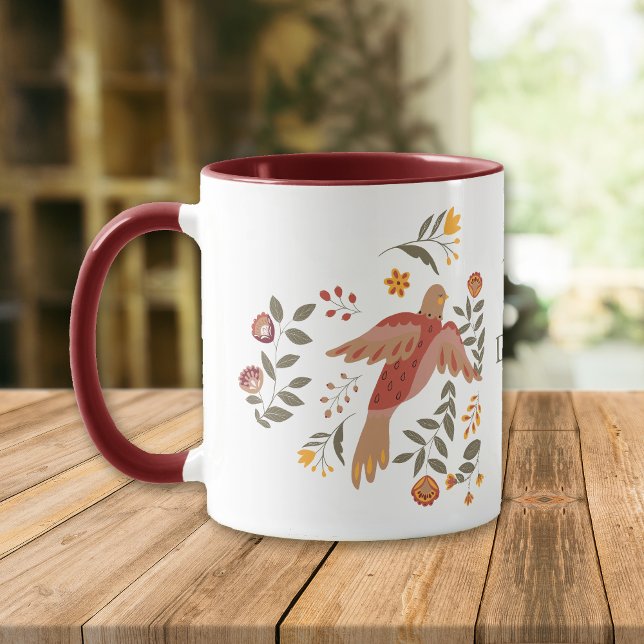 Folk Art Floral Dove Monogram Mug (Créateur téléchargé)