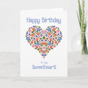 Folk Art Floral Heart Carte d'anniversaire pour am