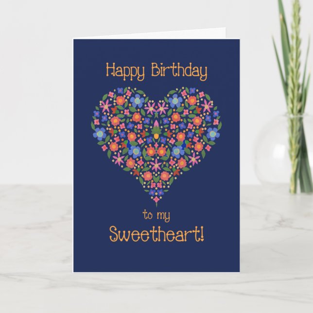 Folk Art Floral Heart Carte d'anniversaire pour am (Devant)