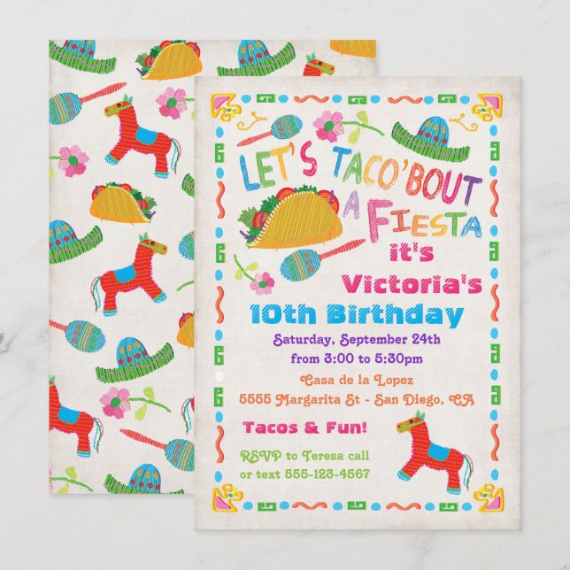 Folk Art Mexicain Fête Anniversaire Invitation (Devant / Derrière)