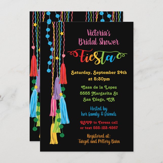 Folk Art Mexicaine Fiesta Bridal Shower Invitation (Devant / Derrière)