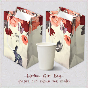 Folk Art Rabbit Papillon Floral Moyen Cadeau Sac