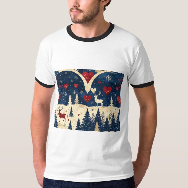 Folk-Art Reindeer Pattern T-shirt (Devant)