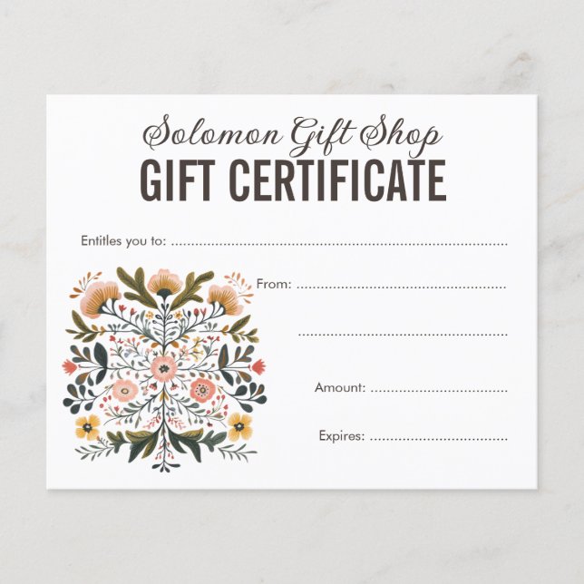 Folk Art Store Shop Gift Voucher Certificate (Devant)