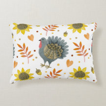 Folk Art Turkeys Accent Coussin