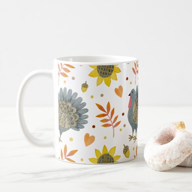 Folk Art Turkeys Café Mug (Avec donut)