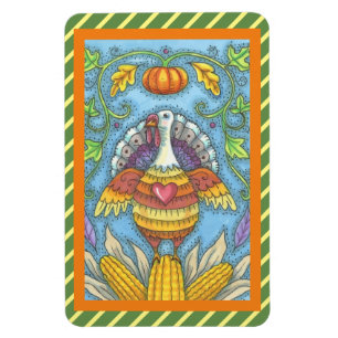 FOLK ART TURQUIE & CORN THANKSGIVING MAGNET Large