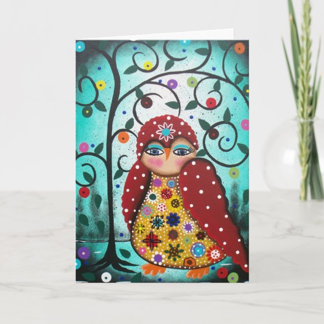 FOLK ART Watching Owl BY LORI carte de voeux (Devant)