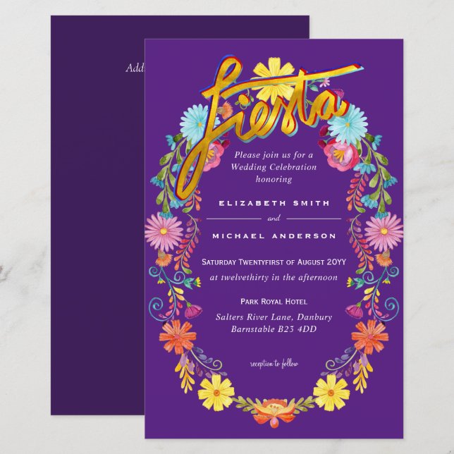 Folkart Flower Fiesta Invitation de mariage Boda  (Devant / Derrière)