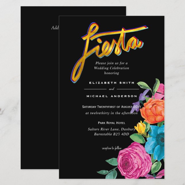 Folkart Flower Fiesta Invitation de mariage Boda  (Devant / Derrière)