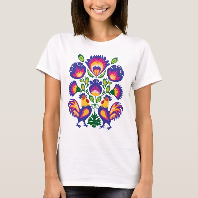 Folklore aux coqs roses T-Shirt (Devant)