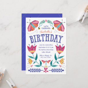 Folksy Bugs Invitation d'anniversaire de l'enfant