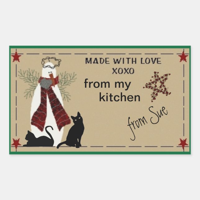 Folksy Snowman et les chats traitent les Étiquette (Devant)