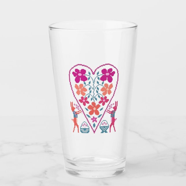 Folky Floral Coeur avec lapins Coupe de Verre (Devant)