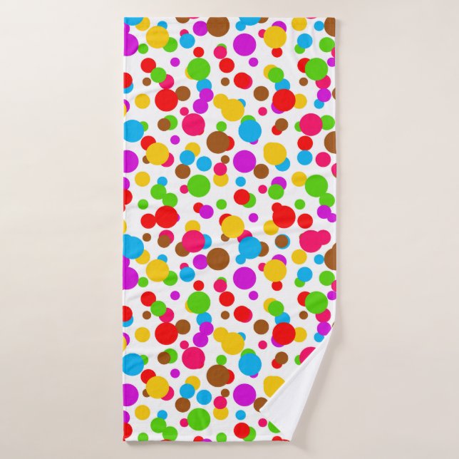 Fond blanc à pois colorés (Serviette de bain)