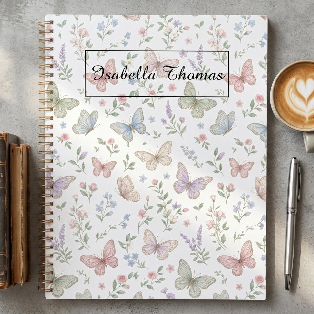 Fond de couverture de cahier floral papillon paste (Créateur téléchargé)