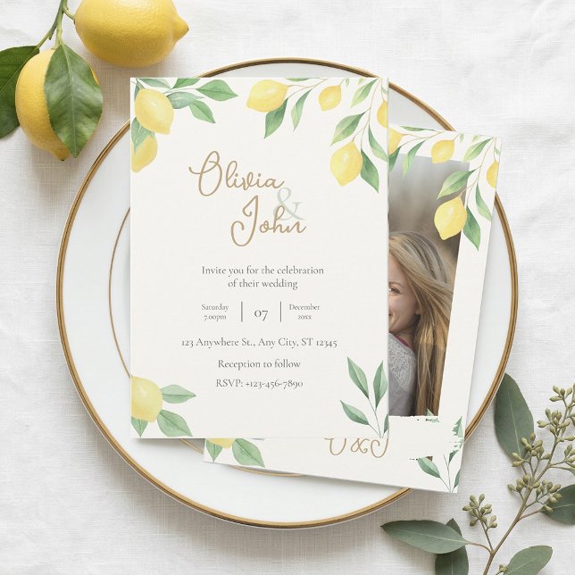 Fond de photo pour invitation de mariage Citron Ve (Citrus Green Lemon Wedding Invitation Photo Back)