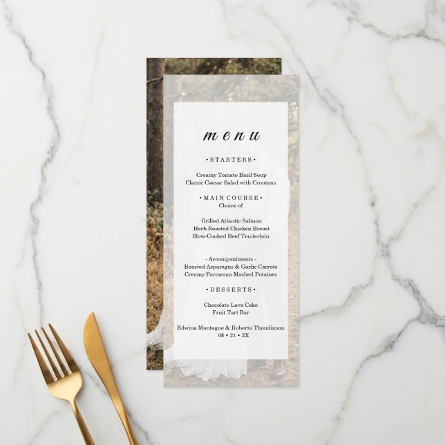 Fond de photo transparent moderne Menu de mariage  (Devant/Arrière en situation)