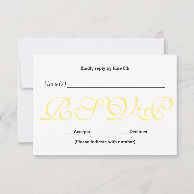 Fond jaune - Carte de réponse de réception RSVP (Devant)