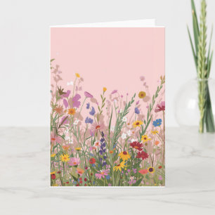 Fond rose avec carte vierge de fleurs sauvages