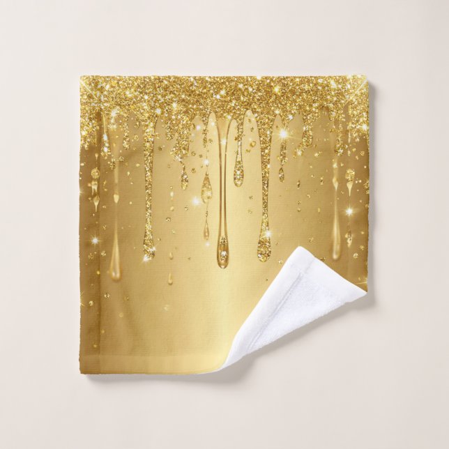 Fond scintillant à gouttes de paillettes dorées (Gant de toilette)