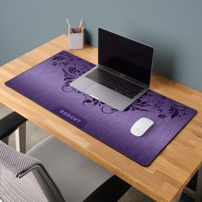 Fond violet métallisé à tourbillons floraux violet (Bureau 2)