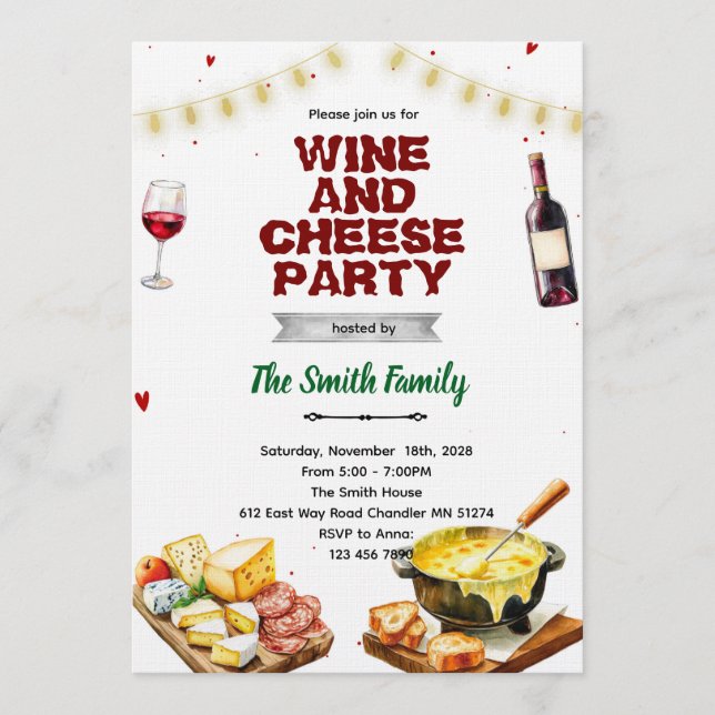 Fondue cheese wine party invitation (Devant)