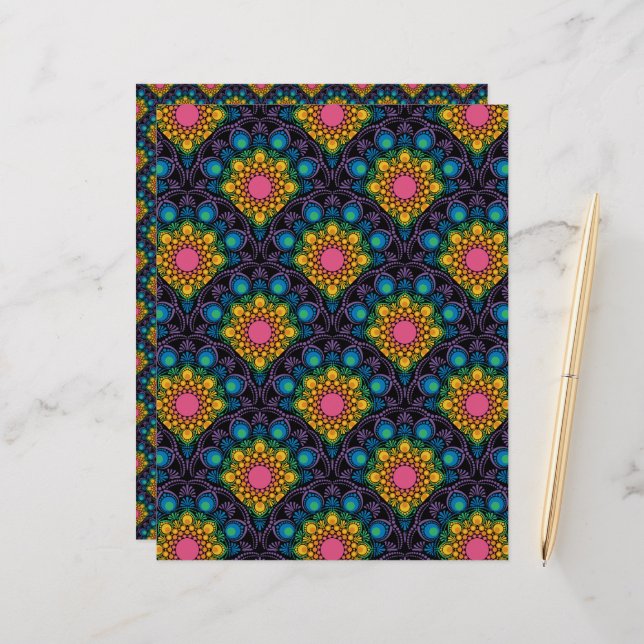 Fontaine Florale Arc-en-ciel Mandala Art Déco St J (Devant/Arrière en situation)