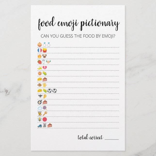 Food Emoji Pictionary jeu Quiz avec réponses (Devant)