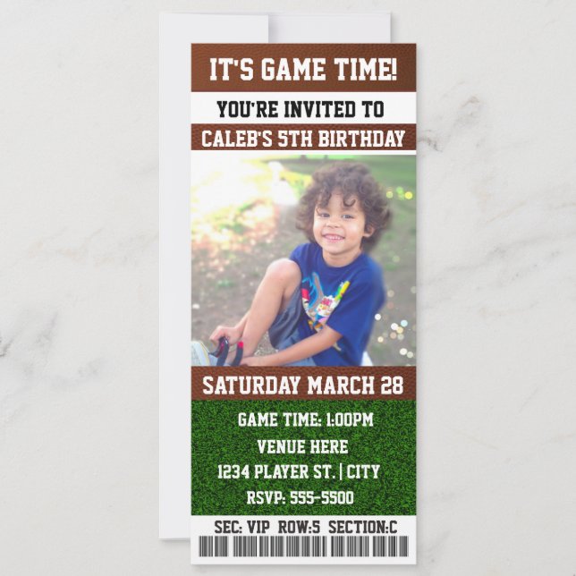 FOOTBALL Anniversaire Fête TICKET PHOTO Invitation (Devant)