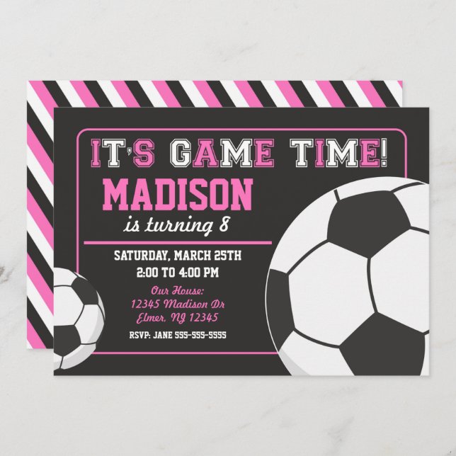 Football Anniversaire Invitation Chalkboard Girl (Devant / Derrière)