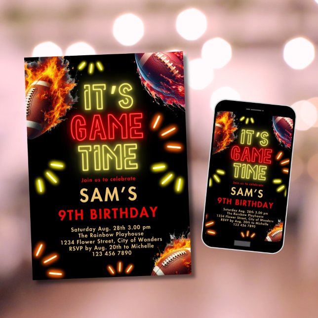 Football Anniversaire Invitation Garçons Neon Jeu (Créateur téléchargé)