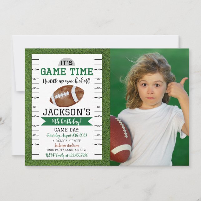 Football Anniversaire Photo Invitation Blanc (Devant)