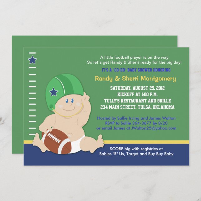 Football Baby Sports thème Baby shower Invitation (Devant / Derrière)