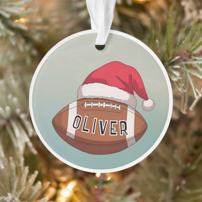 Football Ball with Red Santa Hat Name Christmas (Arbre)