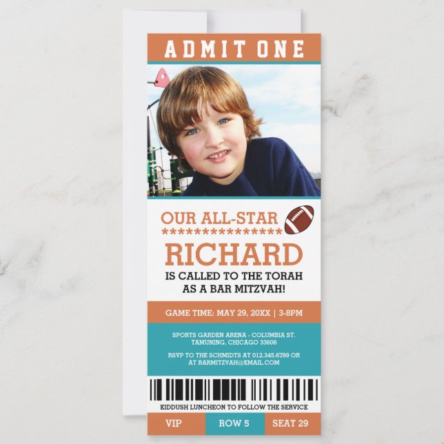 Football Bar Mitzvah Invitations (Devant)