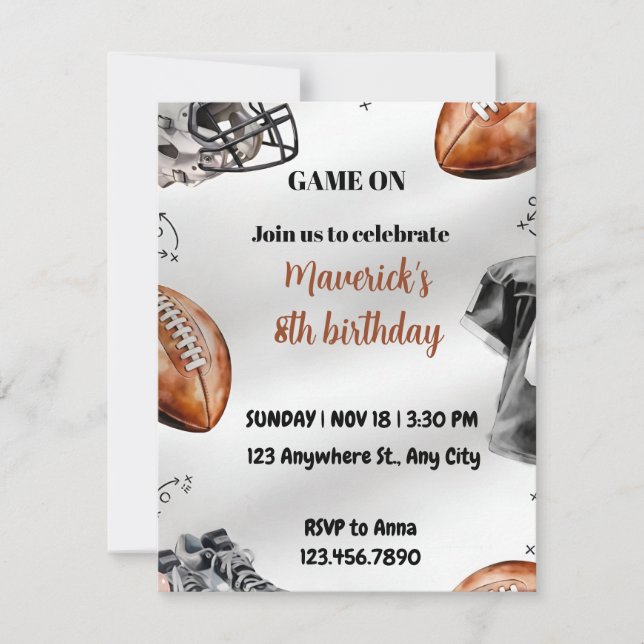 Football Birthday Invitation American Sports Party (Devant)
