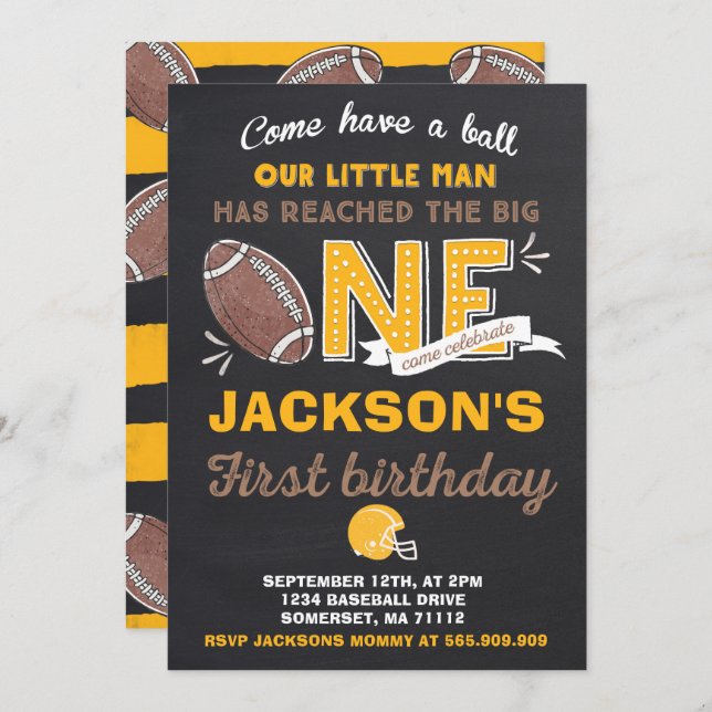 Football Birthday Invitation Football 1er Annivers (Devant / Derrière)