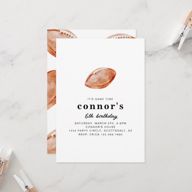 Football Birthday Party Invitation  (Devant/Arrière en situation)