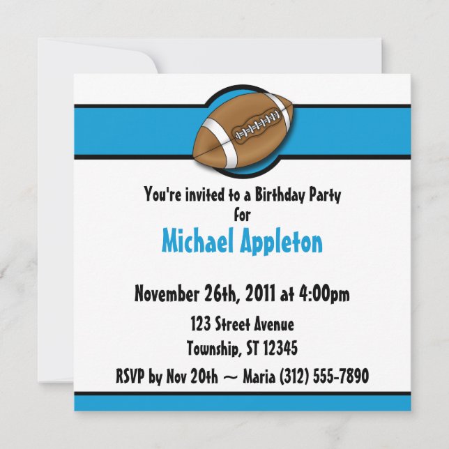 Football Blue Invitations Anniversaire (Devant)