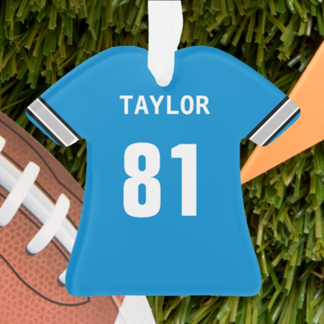 Football Blue Silver Black & White Jersey Ornement (Créateur téléchargé)