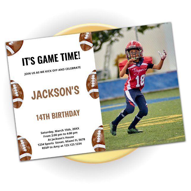 Football Brown Invitations d'anniversaire avec pho (Créateur téléchargé)