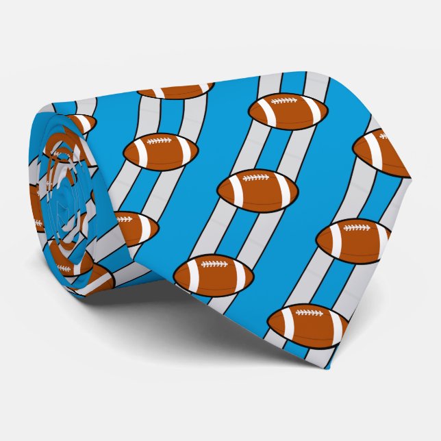 Football cravate bleu clair gris rayures (Roulé)