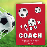 Football de football balle rouge Merci carte entra<br><div class="desc">Carte d'entraîneur Merci rouge de football moderne. La carte a 3 balles de football noir et blanc sur un arrière - plan rouge. Grande carte pour remercier les entraîneurs de football, les entraîneurs de l'équipe de football du secondaire, les entraîneurs de maman ou papa, etc. Customisez tout texte sur la...</div>