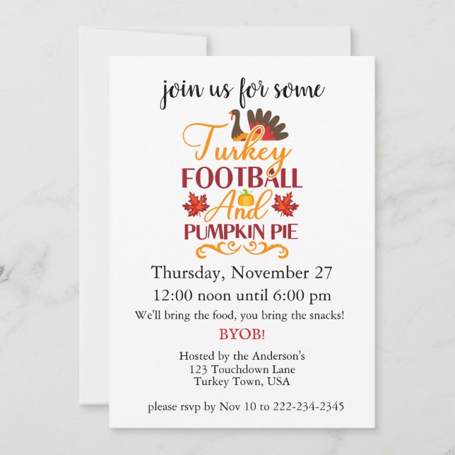 Football et Turquie Thanksgiving Invitation (Devant)